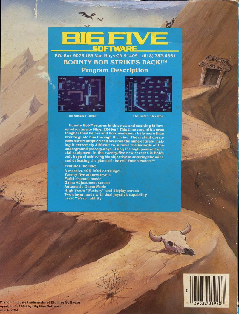Bounty Bob Strikes Back (1984) (Big Five Software) Box Scan - Back